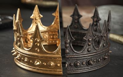 Graphic of a divided crown, part golden and part dark, to illustrate the article A Kingdom Divided Against Itself Cannot Stand